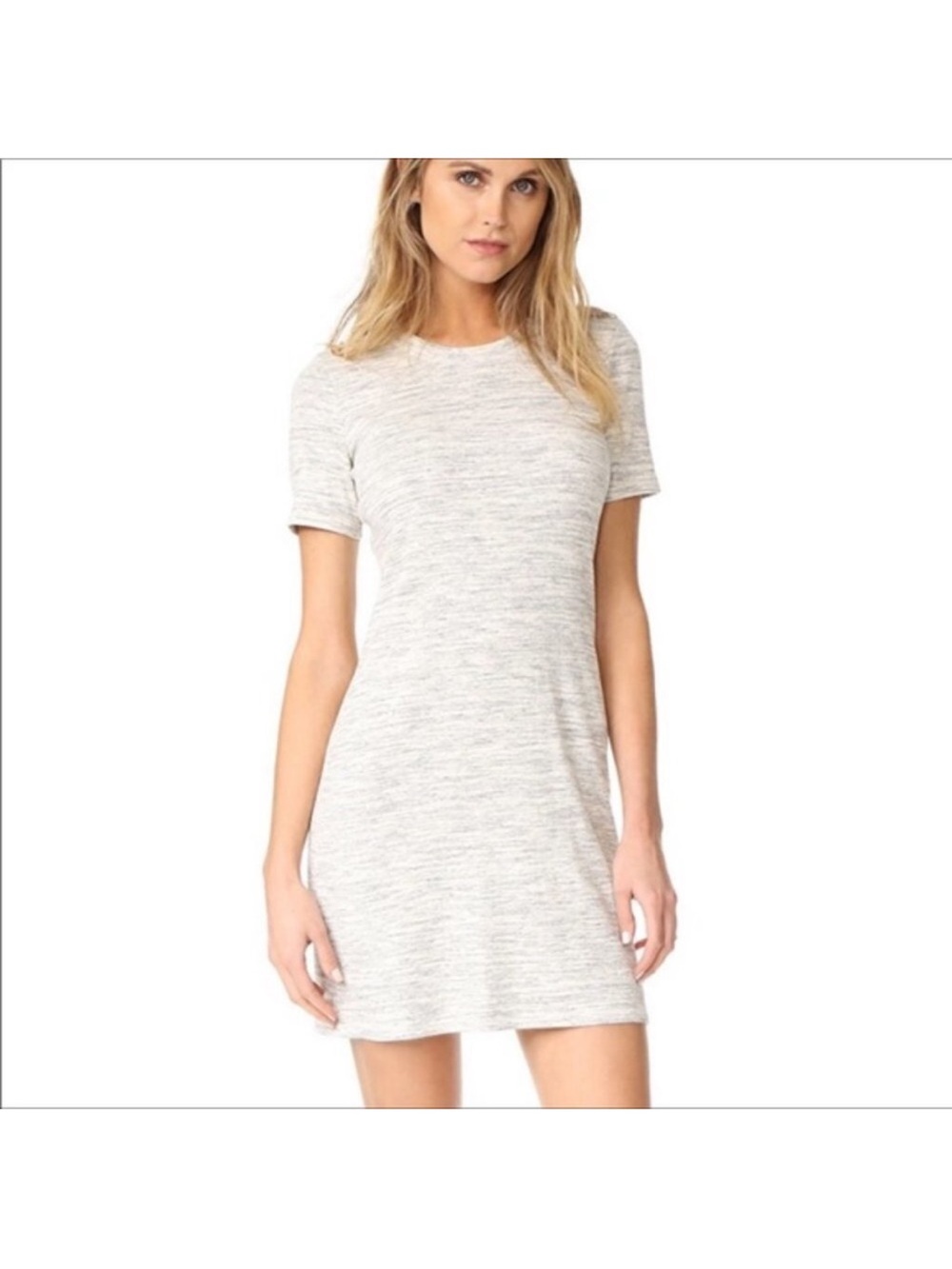 Theory Heathered Light Gray Short Sleeve Shift Dress